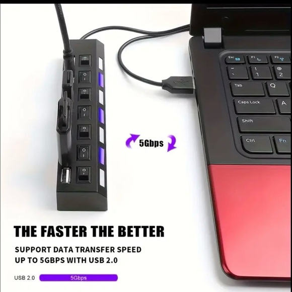 Brand New 7-Port USB 2.0 Hub with Switches & LED Lights - Picture 7 of 8